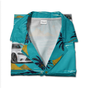 Classic Muscle Car Hawaiian Shirt with Palm Trees and Island Scene