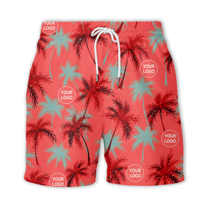 coral red watercolor palm trees & custom logos hawaiian shirt