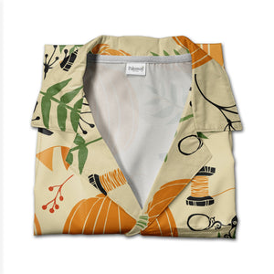 Crafty Autumn Pumpkin Hawaiian Shirt with Scissors and Thread