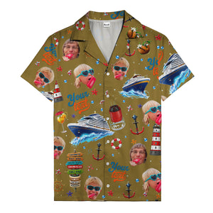 cruise ship faces & cocktail signs cartoon hawaiian shirt