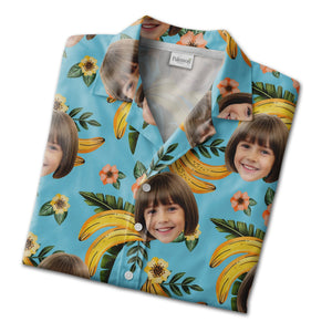 Custom Face Child Banana Leaf Hawaiian Shirt in Bright Yellow Tropical