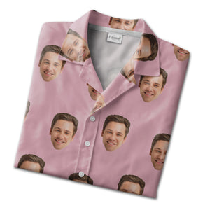 Custom Face Photo Hawaiian Shirt with Repeating Portrait on Pink