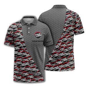 custom logo circles & hexagons grid polo shirt for men