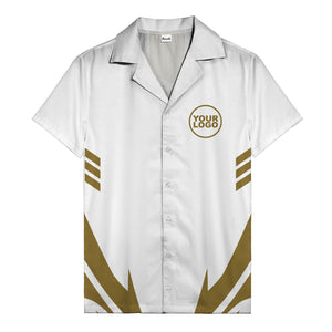 custom logo geometric stripes hawaiian shirt men's aloha button down