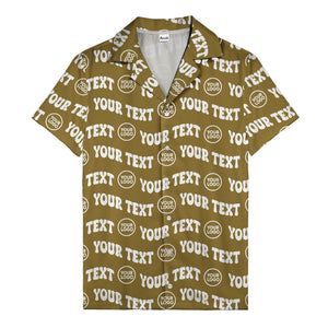 custom logo & repeat text black hawaiian shirt for men