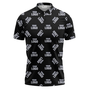 custom logo repeating text navy white hawaiian polo shirt for men