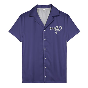 custom logo typography on solid black minimalist modern hawaiian shirt