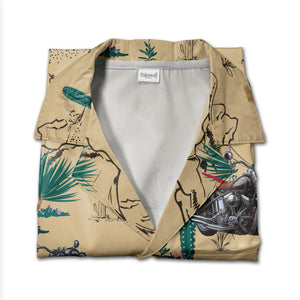 Custom Motorcycle Desert Hawaiian Shirt with Cactus Landscape