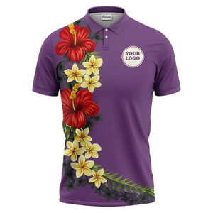 custom multi color tropical hibiscus plumeria floral golf polo shirt for men