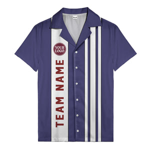 Custom Team Logo Striped Maroon Black White Hawaiian Shirt For Men