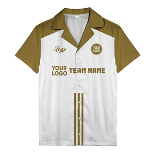 customizable black white bowling team logo & name hawaiian shirt for men