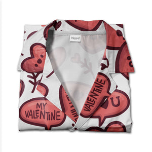 Decorative Hearts Hawaiian Shirt with Floral Patterns and Swirl Designs