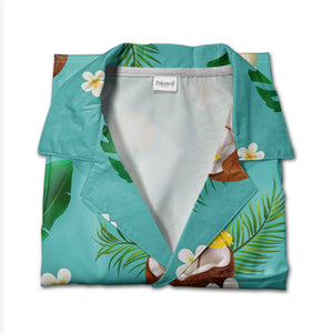 Deep Navy Blue Coconut Citrus Hawaiian Shirt with Palm Leaves and Stars