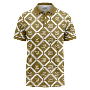 diamond grid logo repeat all over print polo shirt