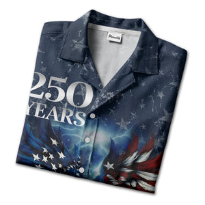 Distressed Bald Eagle Lightning Stars Patriotic Dark Blue 4th Of July Aloha Button Down Shirt Hawaii