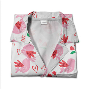 Doodle Art Hearts Hawaiian Shirt in Baby Blue with Coral and Pink Accents