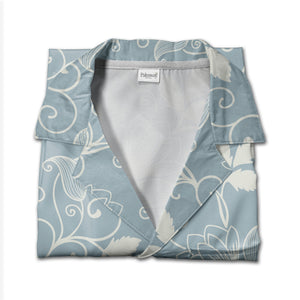 Dusty Blue Floral Scrollwork Hawaiian Shirt with Elegant Vine Pattern
