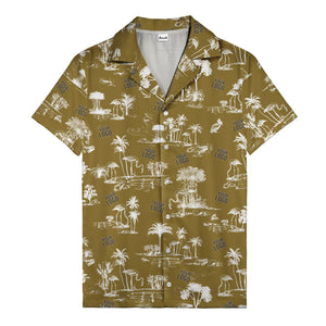 flamingo oasis black palm trees repeat pattern hawaiian shirt for men