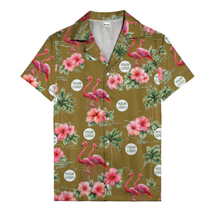 flamingo silhouettes palm trees hibiscus hawaiian shirt for men