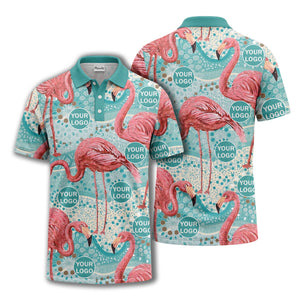 flamingos & teal wave watercolor paradise polo shirt for men