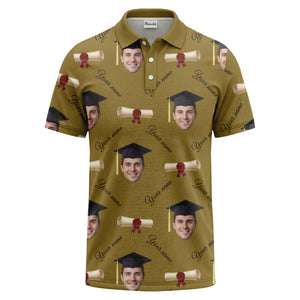 graduation caps & diploma scrolls over personalized faces polo shirt