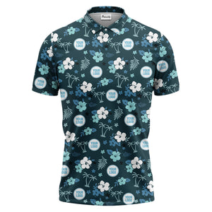 Illustrated Tropical Palm & Hib Floral Polo Shirt For Summer Vacations