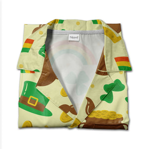 Irish Gnome Hawaiian Shirt with Bearded Characters Shamrocks and Beer Mugs