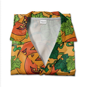 Jack-o-Lantern Hawaiian Shirt with Vines and Leaves on Orange