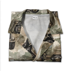 Military Truck & Army Vehicle Camo Hawaiian Shirt – Rugged Patriotic Style