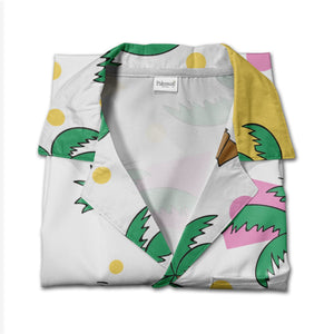 Mint Green Tropical Pineapple Coconut Hawaiian Shirt with Monstera and Hibiscus