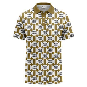 monochrome hexagon repeat custom logo geometric polo shirt for men