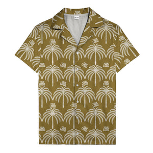 monochrome palm tree & custom logo repeat hawaiian shirt for men