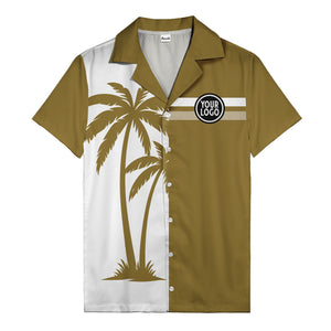 monochrome palm tree silhouette & stripe hawaiian shirt for men