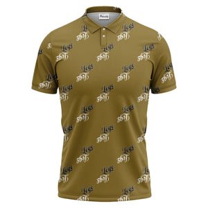 monochrome script logo repeat pattern all over print polo shirt for men