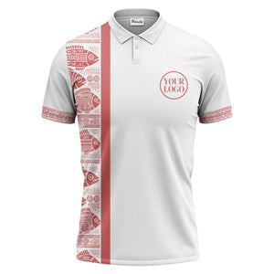 monochrome tribal fish & geometric borders patterned polo shirt for men