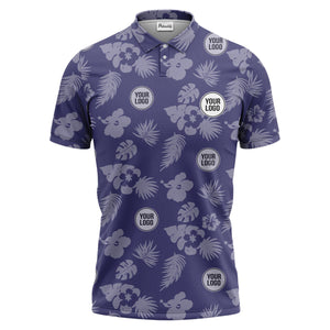 illustrated monochrome tropical flowers and leaves polo shirt for men