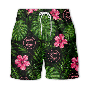 monstera leaves pink hibiscus watercolor hawaiian shirt for men