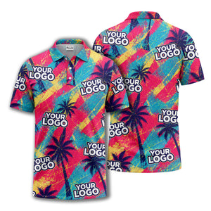 neon palm trees splatter paint diagonal stripe polo shirt for men