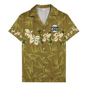 orchid & bamboo photoreal black hawaiian shirt