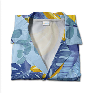Painterly Banana Bunch Hawaiian Shirt with Tropical Leaves on Blue