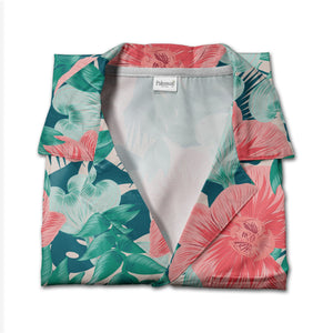 Pale Beige Cream Orchid Hawaiian Shirt with Elegant Palm and Monstera Leaves
