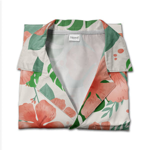 Pale Cream Pink Lily Hawaiian Shirt with Plumeria Monstera and Banana Leaves