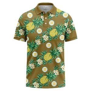 pineapple plumeria repeat pattern black polo shirt for men
