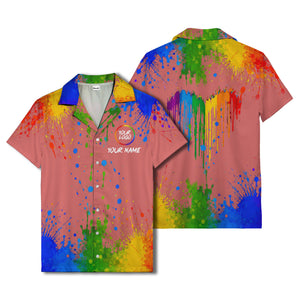 rainbow paint splatter abstract art hawaiian shirt with customizable name