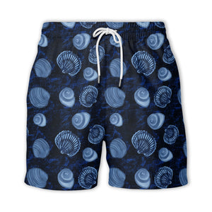 realistic seashell & spiral shell repeat navy blue hawaiian shirt