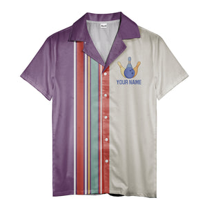 retro bowling team hawaiian shirt, vintage striped aloha button down shirt