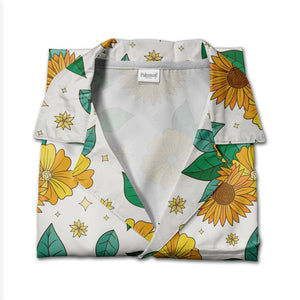 Retro Cartoon Sunflower and Daisy Hawaiian Shirt on Cream