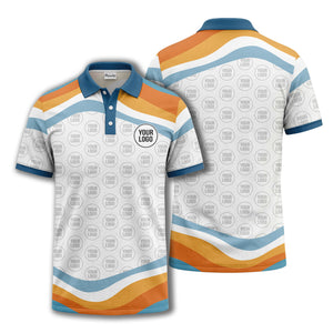 retro wavy stripes & custom logo repeat navy polo shirt