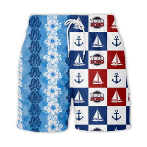 sailing boats & anchors checkered navy blue hawaiian shirt for men