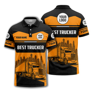 semi-truck cityscape graphic polo shirt for trucker pride